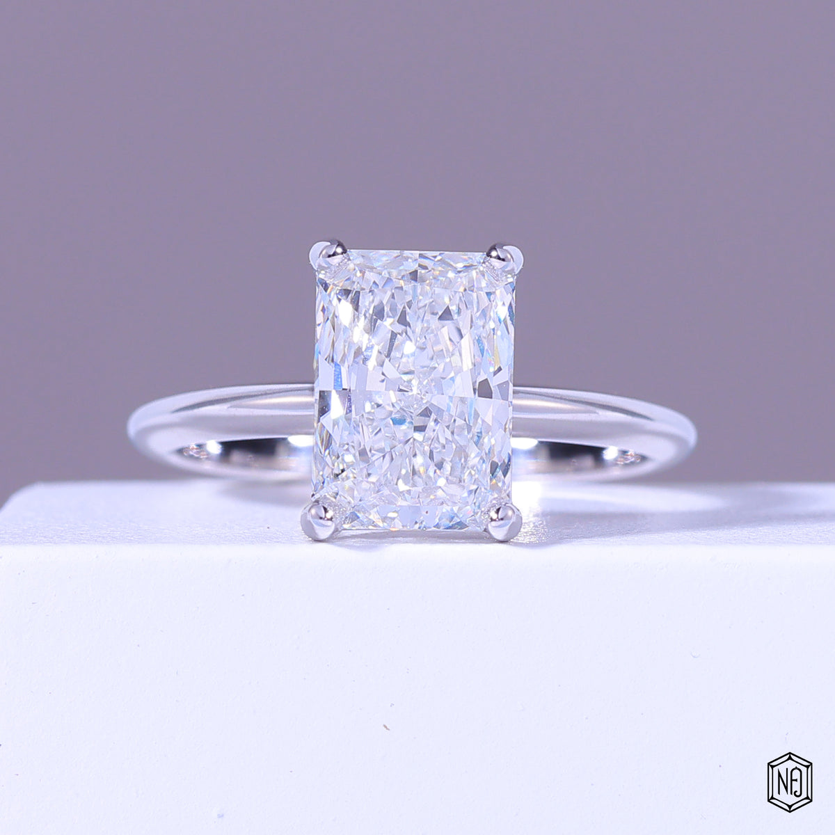 4.64 Carat Radiant Cut Lab Grown Diamond Classic Solitaire Engagement Ring - Front Top View
