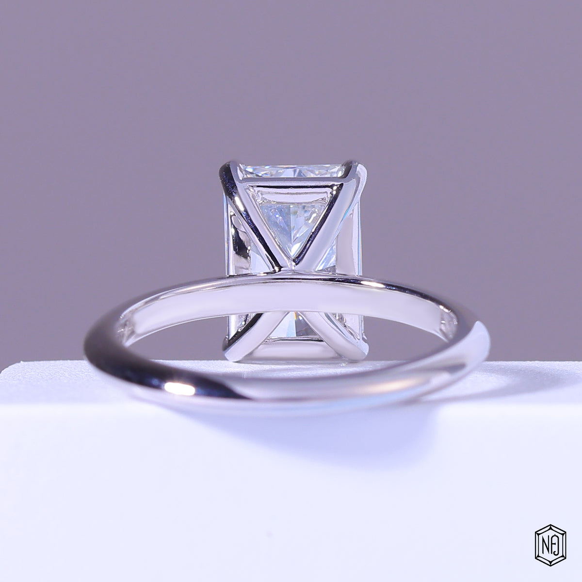 4.64 Carat Radiant Cut Lab Grown Diamond Classic Solitaire Engagement Ring - Hand View / Detail Angle