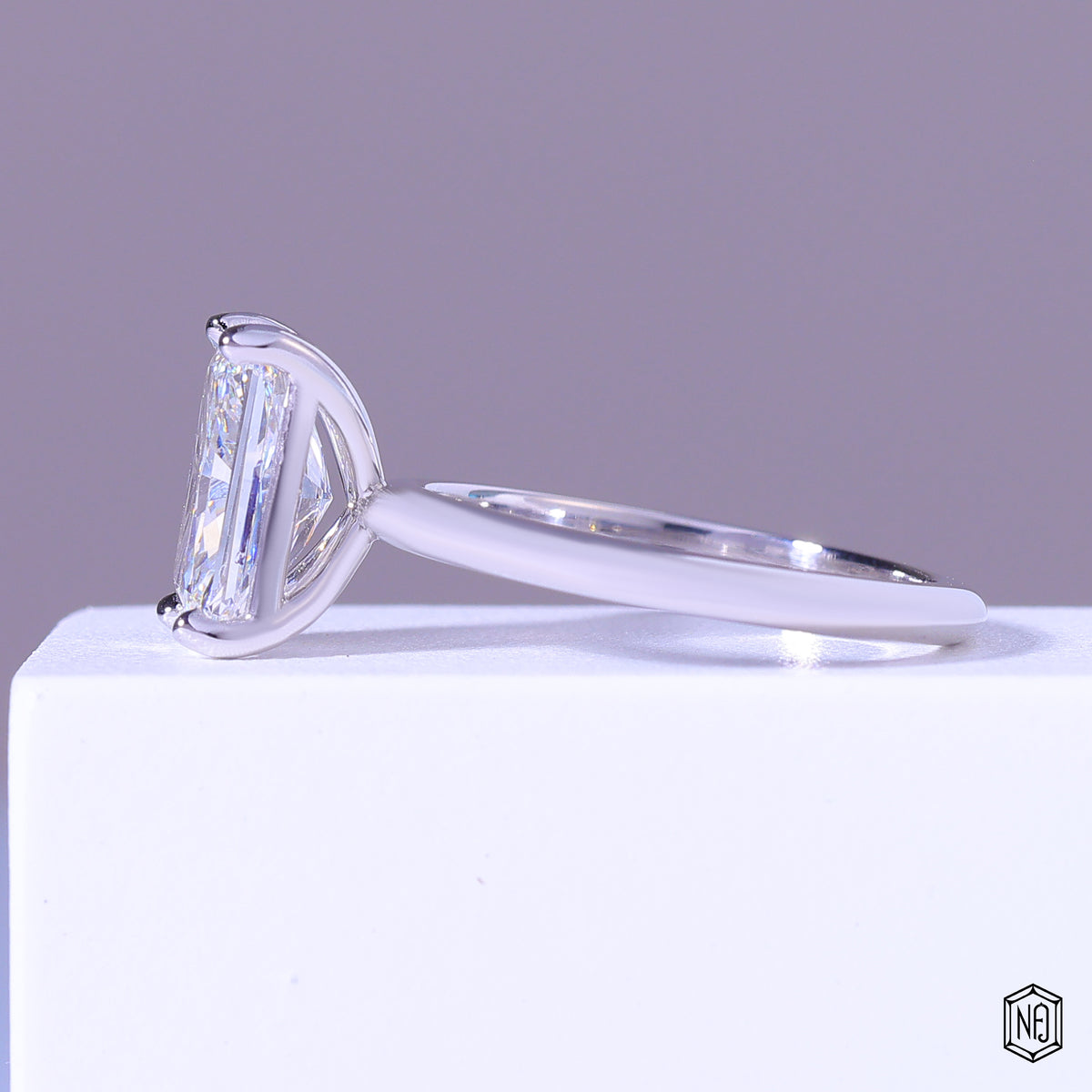 4.64 Carat Radiant Cut Lab Grown Diamond Classic Solitaire Engagement Ring - Angled Perspective