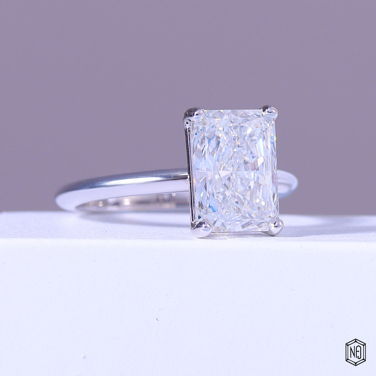 4.64 Carat Radiant Cut Lab Grown Diamond Classic Solitaire Engagement Ring - Gallery & Prongs Detail