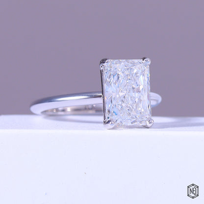 4.64 Carat Radiant Cut Lab Grown Diamond Classic Solitaire Engagement Ring - Gallery & Prongs Detail