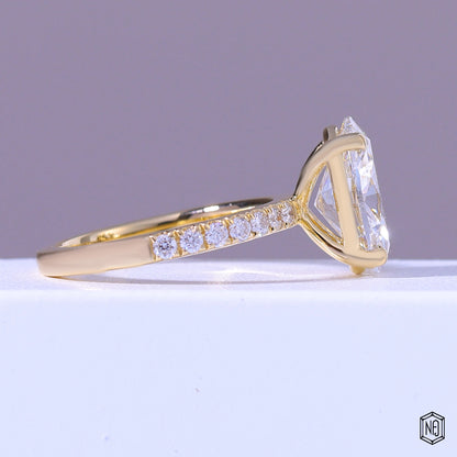 4.54 Carat Oval Cut Lab Grown Diamond Side Stone Pavé Engagement Ring - Side Profile Angle