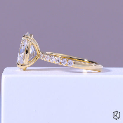 4.54 Carat Oval Cut Lab Grown Diamond Side Stone Pavé Engagement Ring - Angled Perspective