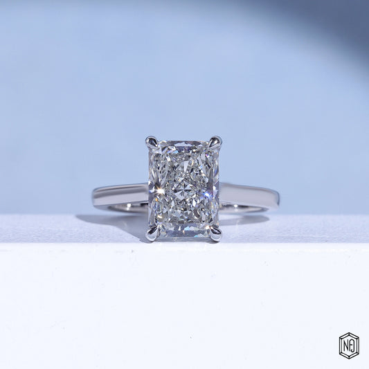 3.38 Carat Radiant Cut Lab Grown Diamond Delicate Hidden Halo Engagement Ring - Front Top View