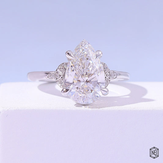 4.03 Carat Pear Cut Lab Grown Diamond Vintage Inspired Heirloom Engagement Ring - Front Top View