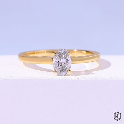 Oval Lab Grown Diamond Ring, Solitaire Engagement Ring - Style II