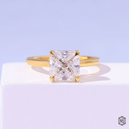 3.05 Carat Radiant Cut Lab Grown Diamond Delicate Hidden Halo Engagement Ring - Front Top View