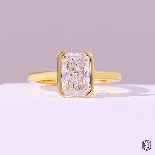 1.96 Carat Radiant Cut Lab Grown Diamond Modern Bezel Engagement Ring - Front Top View