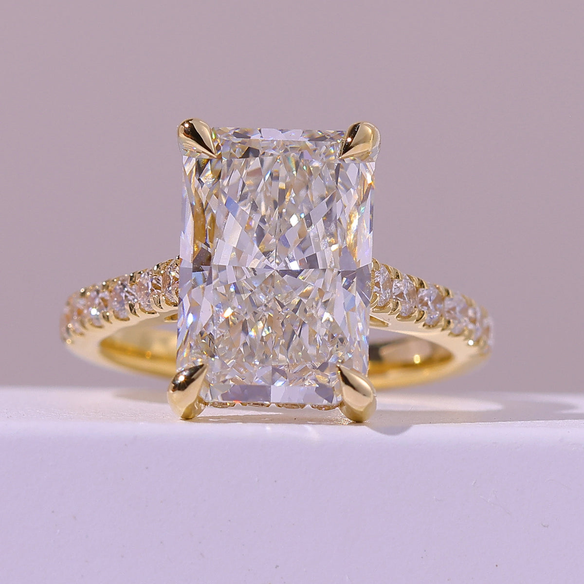 5.02 Carat Radiant Cut Lab Grown Diamond Delicate Hidden Halo Engagement Ring - Front Top View