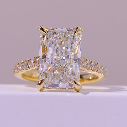 5.02 Carat Radiant Cut Lab Grown Diamond Delicate Hidden Halo Engagement Ring - Front Top View