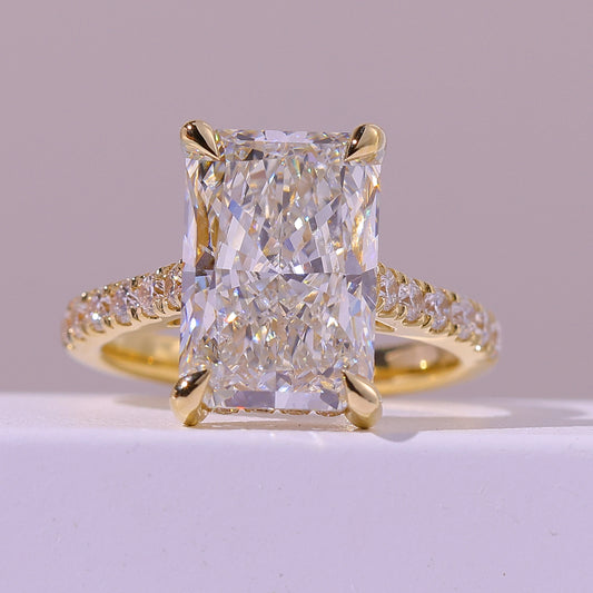 5.02 Carat Radiant Cut Lab Grown Diamond Delicate Hidden Halo Engagement Ring - Front Top View