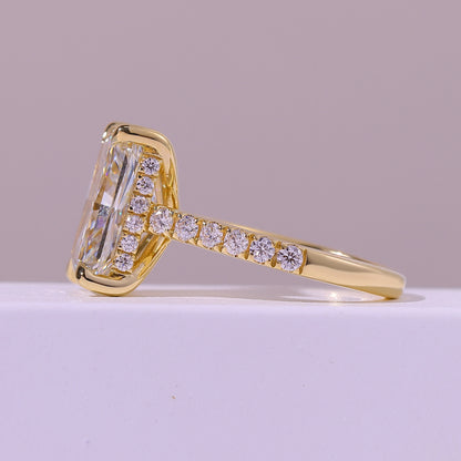 5.02 Carat Radiant Cut Lab Grown Diamond Delicate Hidden Halo Engagement Ring - Angled Perspective