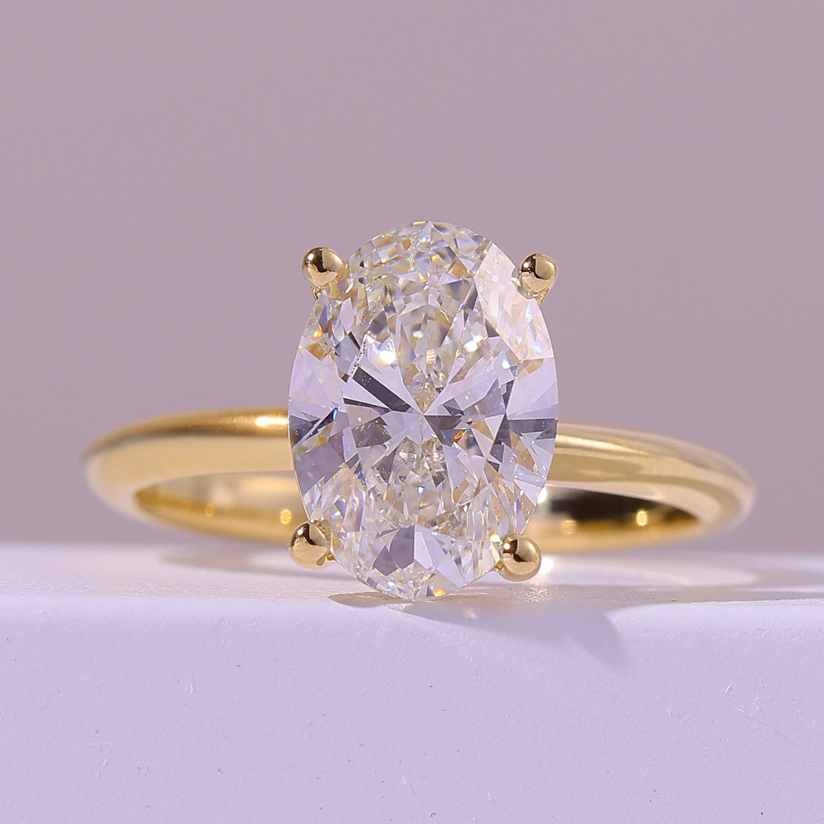 4.48 Carat Oval Cut Lab Grown Diamond Classic Solitaire Engagement Ring - Front Top View