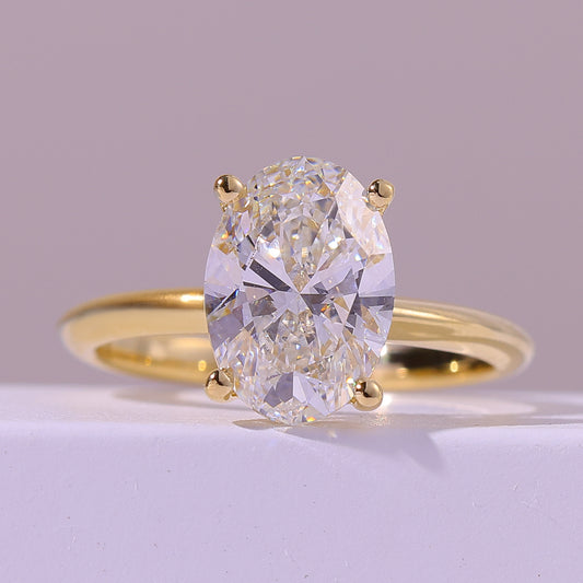 4.48 Carat Oval Cut Lab Grown Diamond Classic Solitaire Engagement Ring - Front Top View
