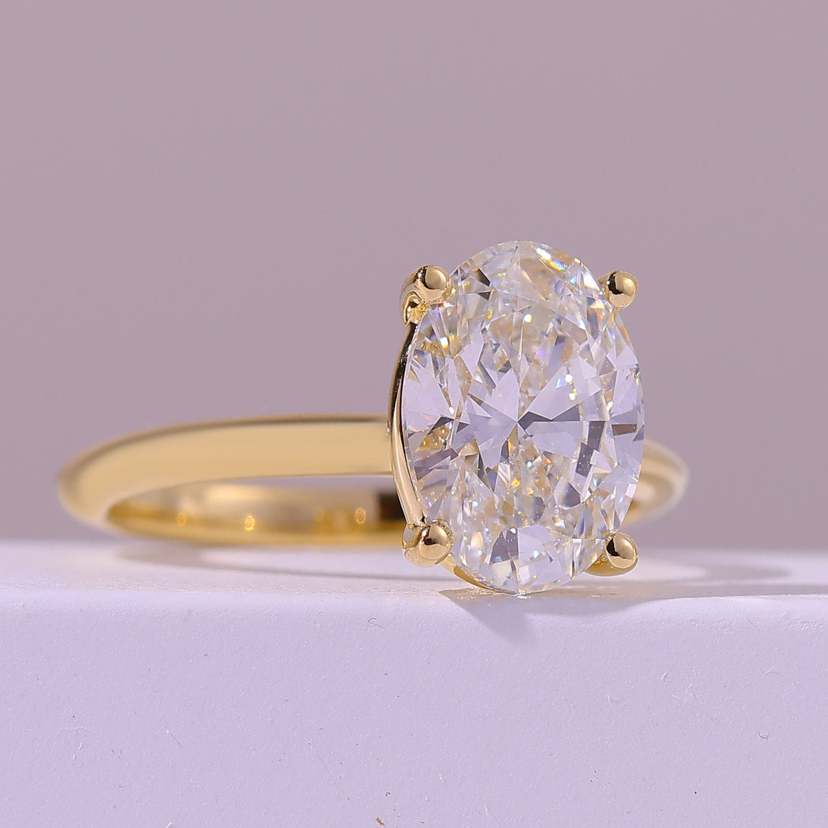 4.48 Carat Oval Cut Lab Grown Diamond Classic Solitaire Engagement Ring - Gallery & Prongs Detail
