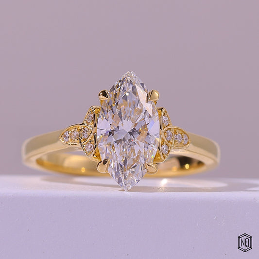 1.72 Carat Marquise Cut Lab Grown Diamond Vintage Inspired Heirloom Engagement Ring - Front Top View