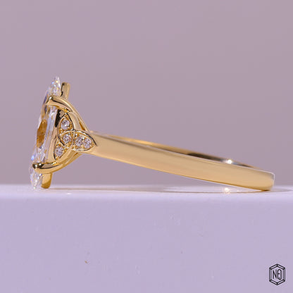 1.72 Carat Marquise Cut Lab Grown Diamond Vintage Inspired Heirloom Engagement Ring - Angled Perspective