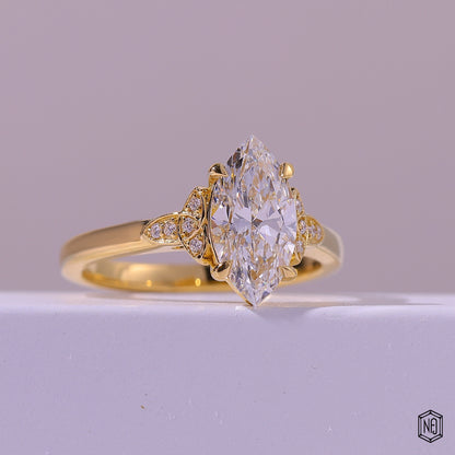 1.72 Carat Marquise Cut Lab Grown Diamond Vintage Inspired Heirloom Engagement Ring - Gallery & Prongs Detail