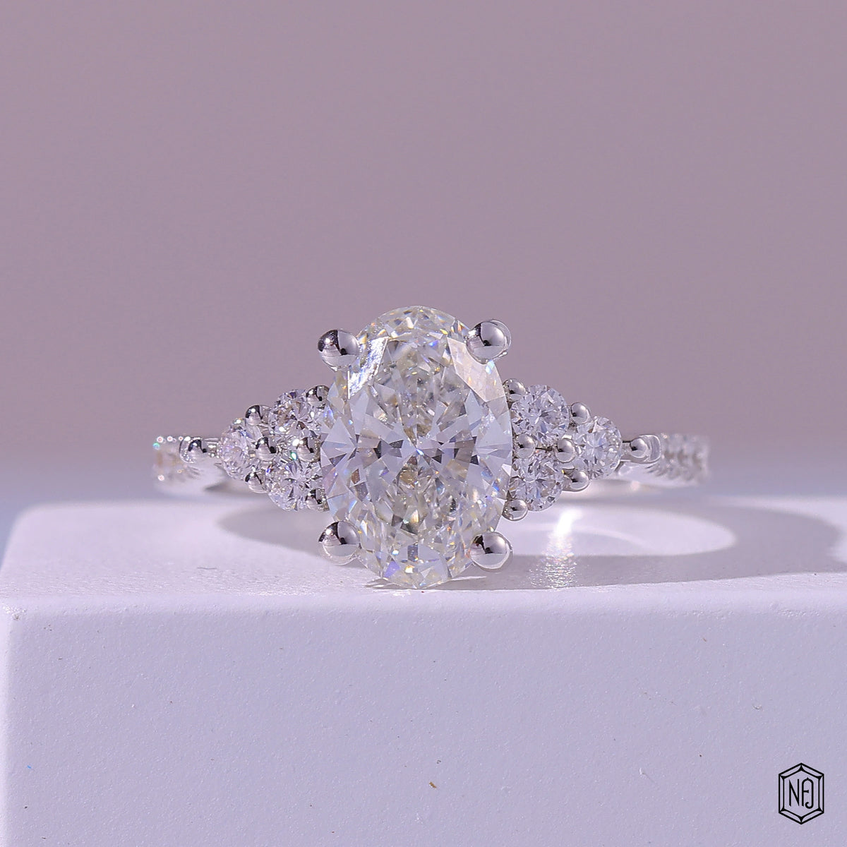 2.06 Carat Oval Cut Lab Grown Diamond Vintage Inspired Heirloom Engagement Ring - Front Top View