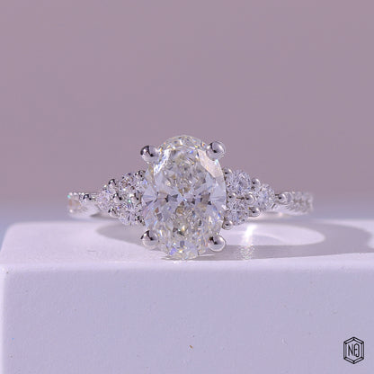 2.06 Carat Oval Cut Lab Grown Diamond Vintage Inspired Heirloom Engagement Ring - Front Top View