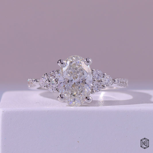 2.06 Carat Oval Cut Lab Grown Diamond Vintage Inspired Heirloom Engagement Ring - Front Top View