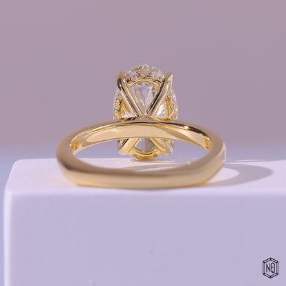 4.23 Carat Oval Cut Lab Grown Diamond Classic Solitaire Engagement Ring - Hand View / Detail Angle