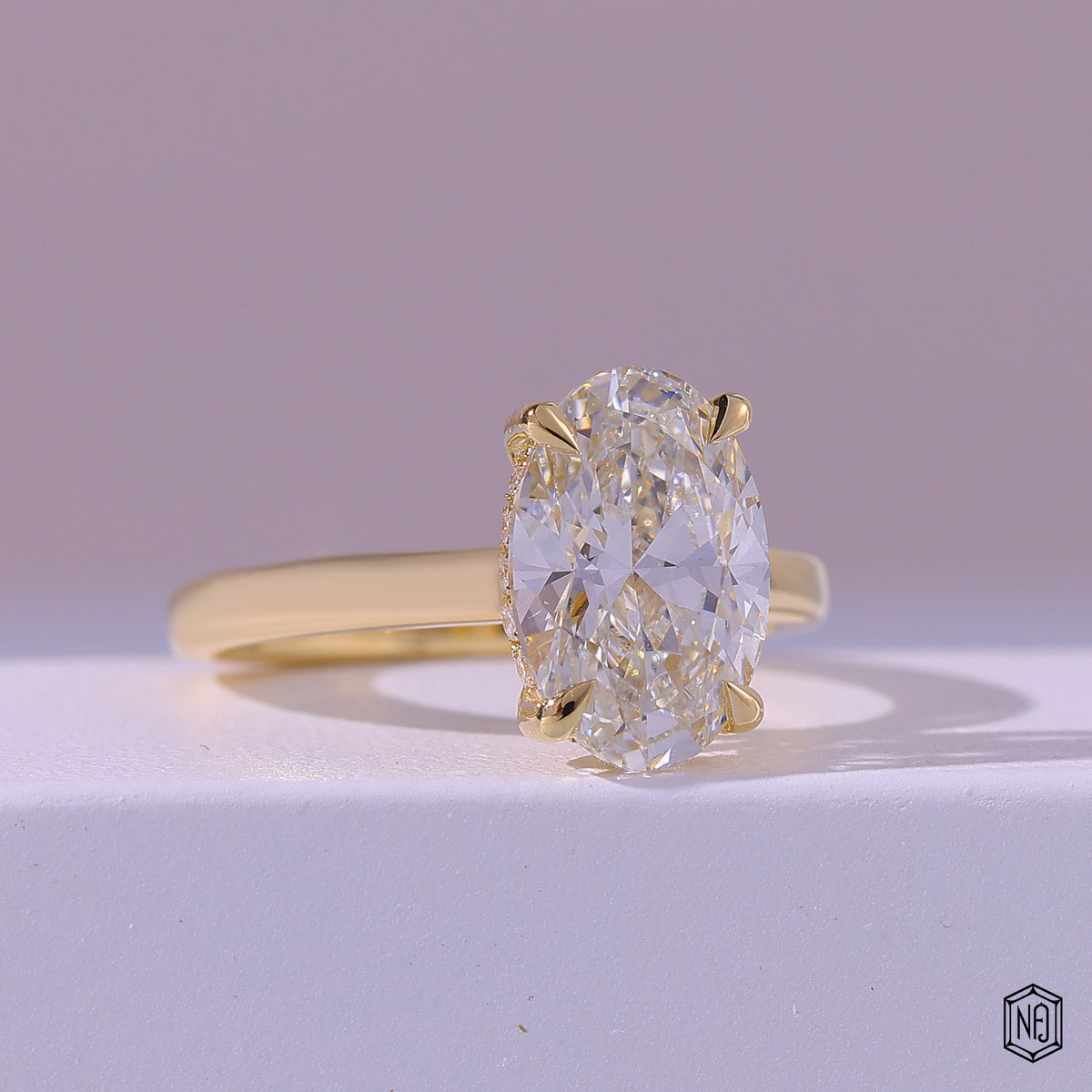 4.23 Carat Oval Cut Lab Grown Diamond Classic Solitaire Engagement Ring - Gallery & Prongs Detail