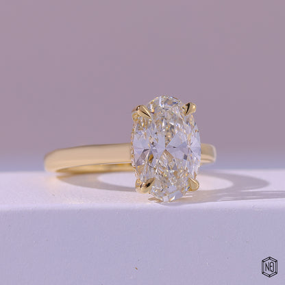 4.23 Carat Oval Cut Lab Grown Diamond Classic Solitaire Engagement Ring - Gallery & Prongs Detail