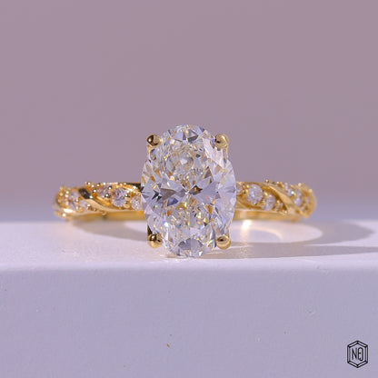 3.11 Carat Oval Cut Lab Grown Diamond Side Stone Pavé Engagement Ring - Front Top View