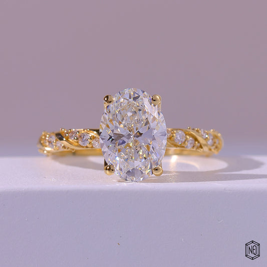 3.11 Carat Oval Cut Lab Grown Diamond Side Stone Pavé Engagement Ring - Front Top View
