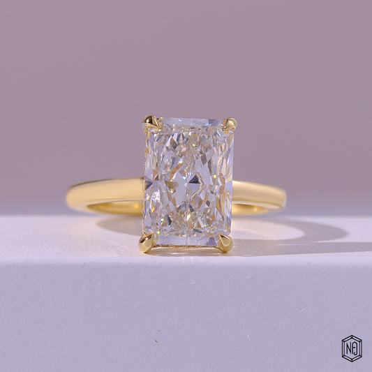 3.41 Carat Radiant Cut Lab Grown Diamond Delicate Hidden Halo Engagement Ring - Front Top View