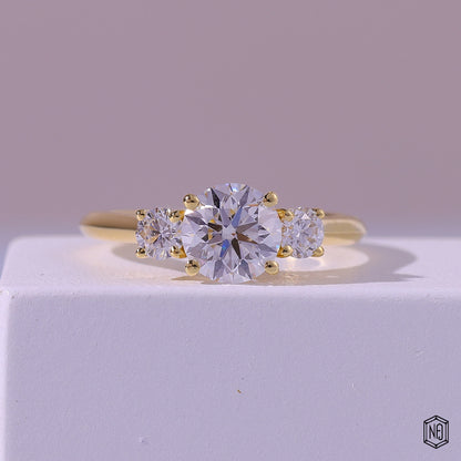 1.19 Carat Round Cut Lab Grown Diamond Trellis Three-Stone Engagement Ring - Front Top View
