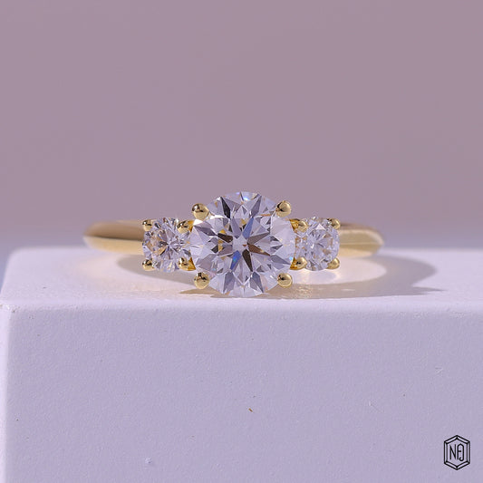 1.19 Carat Round Cut Lab Grown Diamond Trellis Three-Stone Engagement Ring - Front Top View