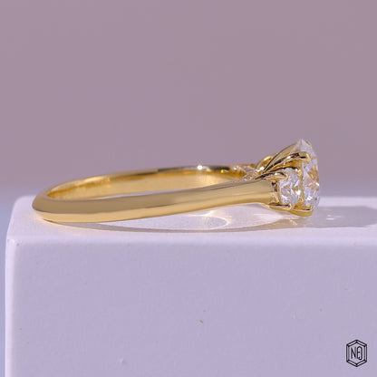 1.19 Carat Round Cut Lab Grown Diamond Trellis Three-Stone Engagement Ring - Side Profile Angle
