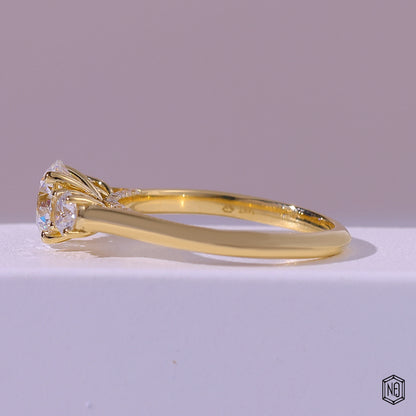 1.19 Carat Round Cut Lab Grown Diamond Trellis Three-Stone Engagement Ring - Angled Perspective