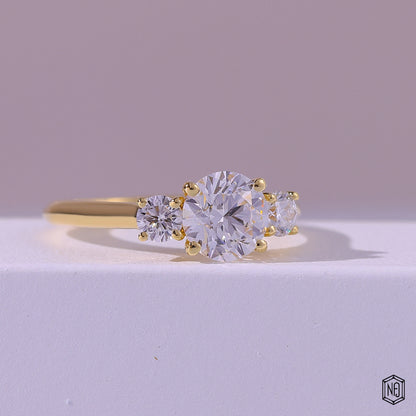 1.19 Carat Round Cut Lab Grown Diamond Trellis Three-Stone Engagement Ring - Gallery & Prongs Detail