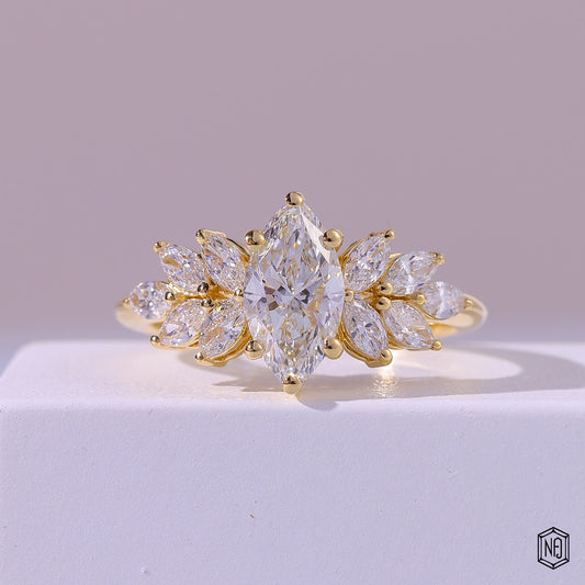 1.57 Carat Marquise Cut Lab Grown Diamond Vintage Inspired Heirloom Engagement Ring - Front Top View