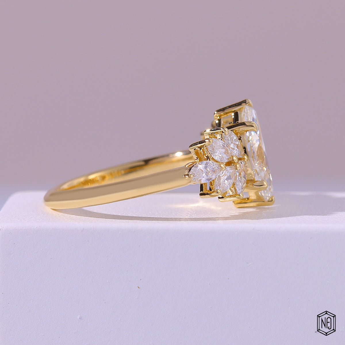 1.57 Carat Marquise Cut Lab Grown Diamond Vintage Inspired Heirloom Engagement Ring - Side Profile Angle