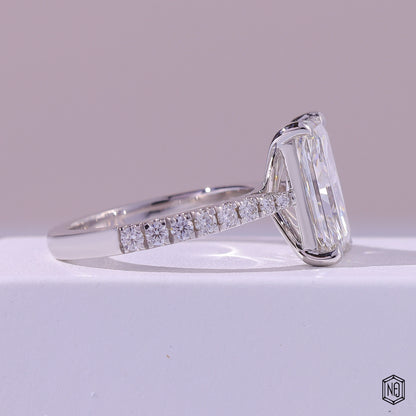 4.01 Carat Radiant Cut Lab Grown Diamond Side Stone Pavé Engagement Ring - Side Profile Angle