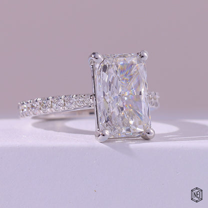 4.01 Carat Radiant Cut Lab Grown Diamond Side Stone Pavé Engagement Ring - Gallery & Prongs Detail