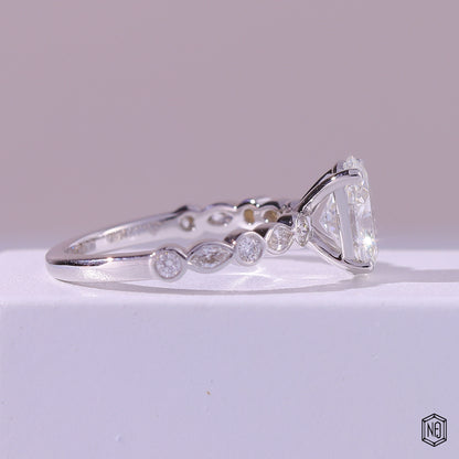 1.58 Carat Oval Cut Lab Grown Diamond Side Stone Pavé Engagement Ring - Side Profile Angle