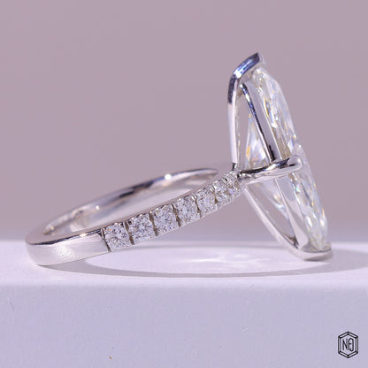 5.76 Carat Marquise Cut Lab Grown Diamond Side Stone Pavé Engagement Ring - Side Profile Angle