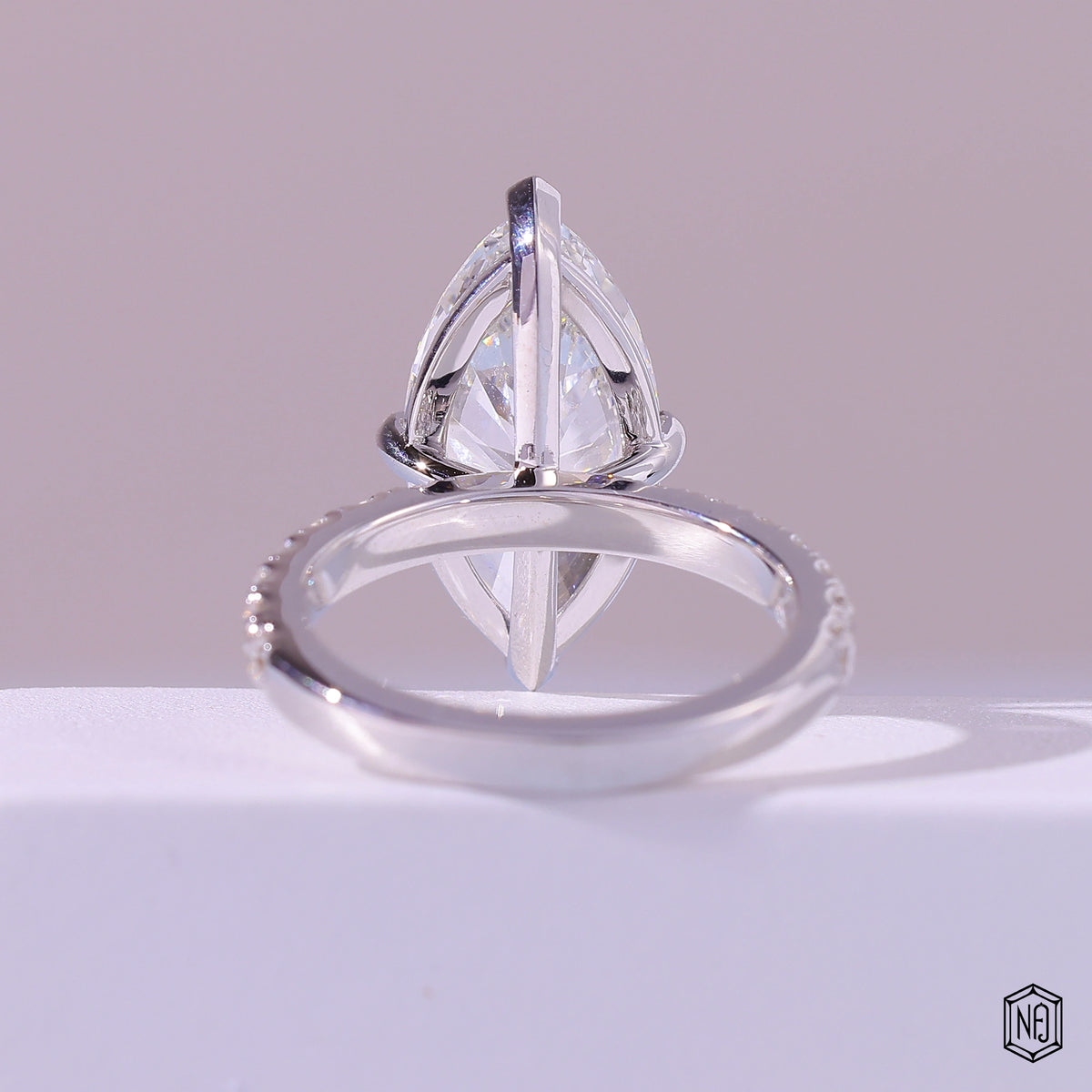 5.76 Carat Marquise Cut Lab Grown Diamond Side Stone Pavé Engagement Ring - Hand View / Detail Angle