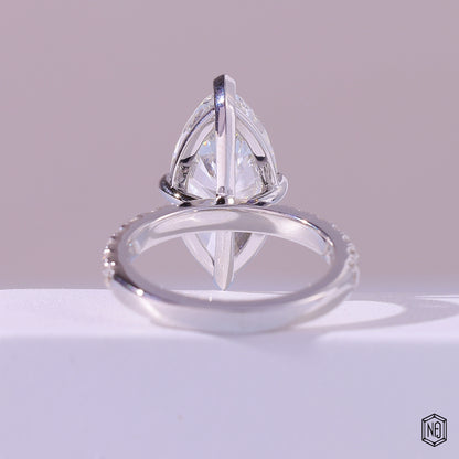 5.76 Carat Marquise Cut Lab Grown Diamond Side Stone Pavé Engagement Ring - Hand View / Detail Angle