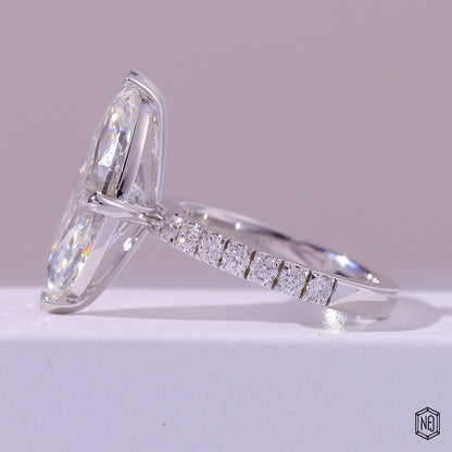 5.76 Carat Marquise Cut Lab Grown Diamond Side Stone Pavé Engagement Ring - Angled Perspective