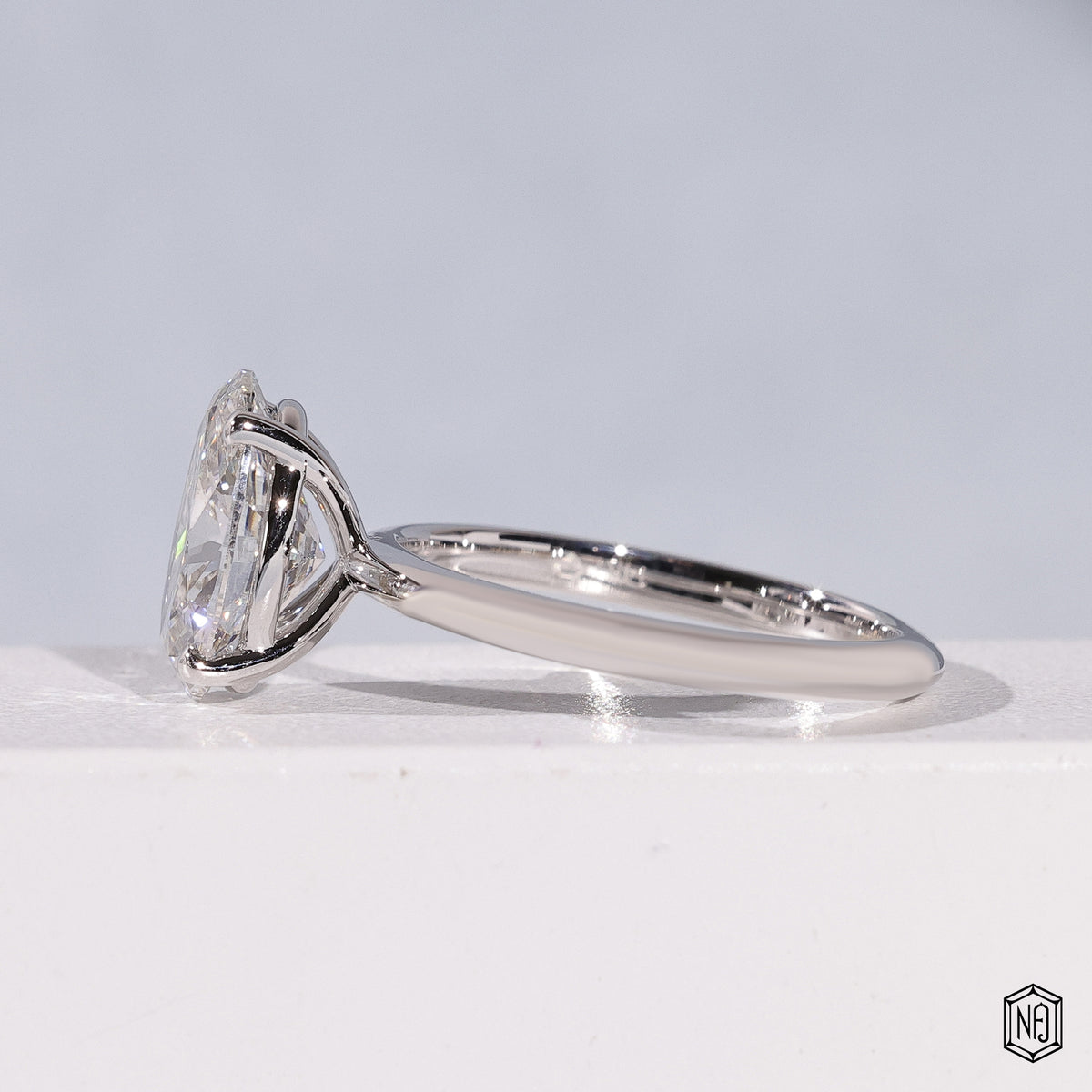 Oval Cut Lab Grown Diamond Solitaire Engagement Ring with 4-Prong Ball Crown
