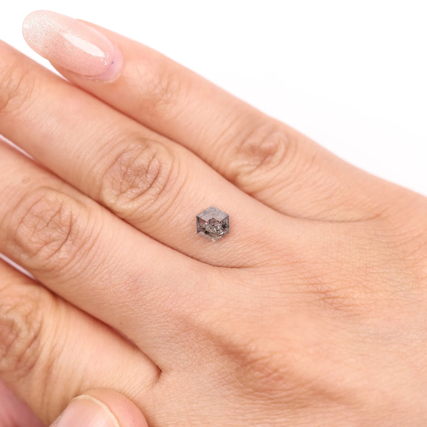 0.79 Ct Hexagon Rose Cut Salt and Pepper Diamond