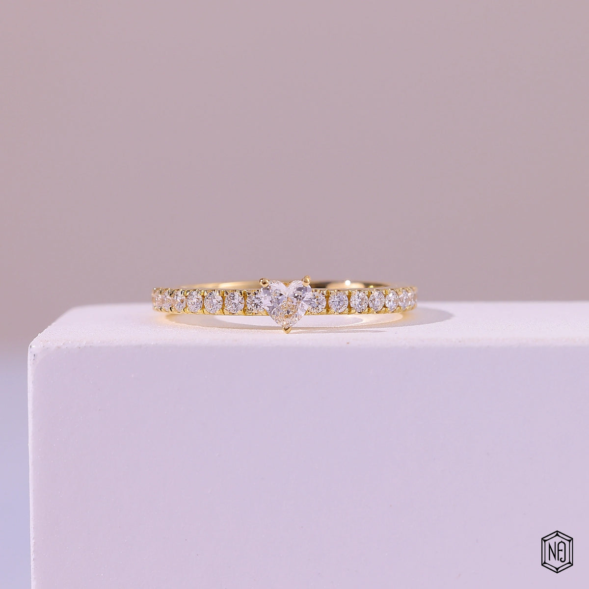 0.11 Carat Heart Cut Lab Grown Diamond Side Stone Pavé Engagement Ring - Front Top View