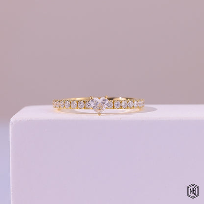 0.11 Carat Heart Cut Lab Grown Diamond Side Stone Pavé Engagement Ring - Front Top View