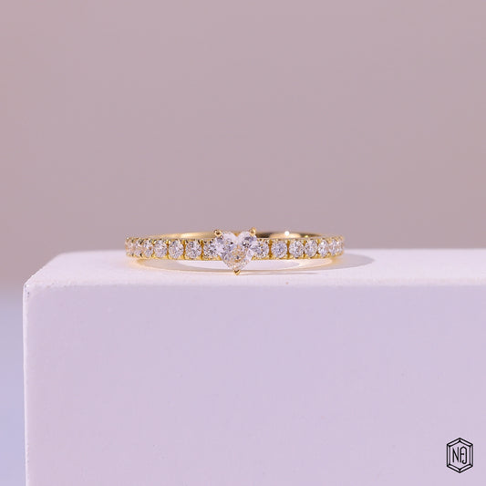 0.11 Carat Heart Cut Lab Grown Diamond Side Stone Pavé Engagement Ring - Front Top View
